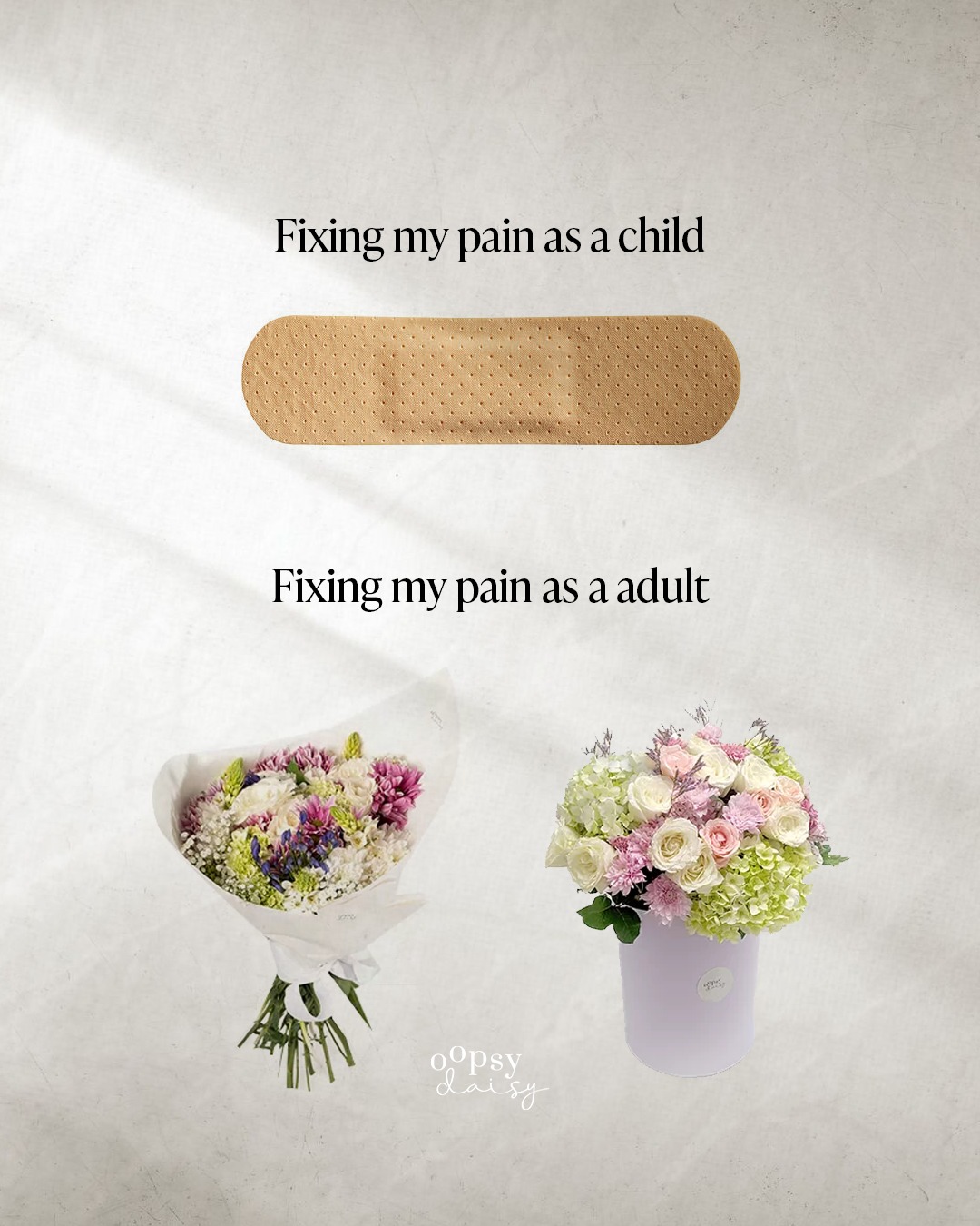Fixing my pain as a child: 🩹
A little bandage and I was good to go.
Fixing my pain as an adult: 💐
Send me flowers. And make them pretty. 😂
Some problems need more than a plaster.
Sometimes, you just need a beautiful bunch of blooms to make the day feel a little lighter. 🌷✨
Because honestly… flowers are cheaper than therapy. 😉
Shop your little dose of happiness at Oopsydaisy 💐
🌐 oopsydaisy.lk
#Oopsydaisy #FlowersForEveryStory #SendFlowers #FlowerTherapy #FlowersMakeMeHappy #SriLankaFlowers #ColomboFlowers #FlowerBouquet #GiftFlowers #JustBecauseFlowers #Adulting #Relatable #FlowerDeliverySriLanka